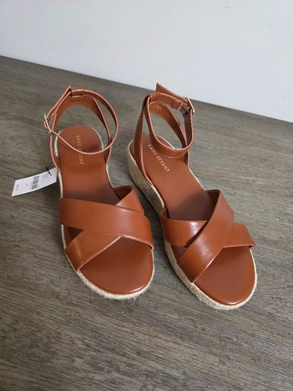 NEW - Lane Bryant Espadrille Wedge Sandals - Size 9W - Cognac
